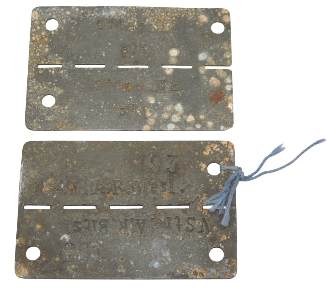 Lot (2) German WWII Prisoner Of War Dog Tags Oflag II Bresl (1 of 4)