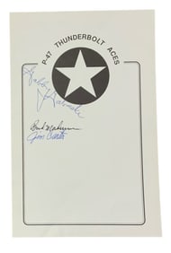 WWII P-47 Thunderbolt Aces Gabreski Mahurin Carter Signed Book Plate 8th Air Force