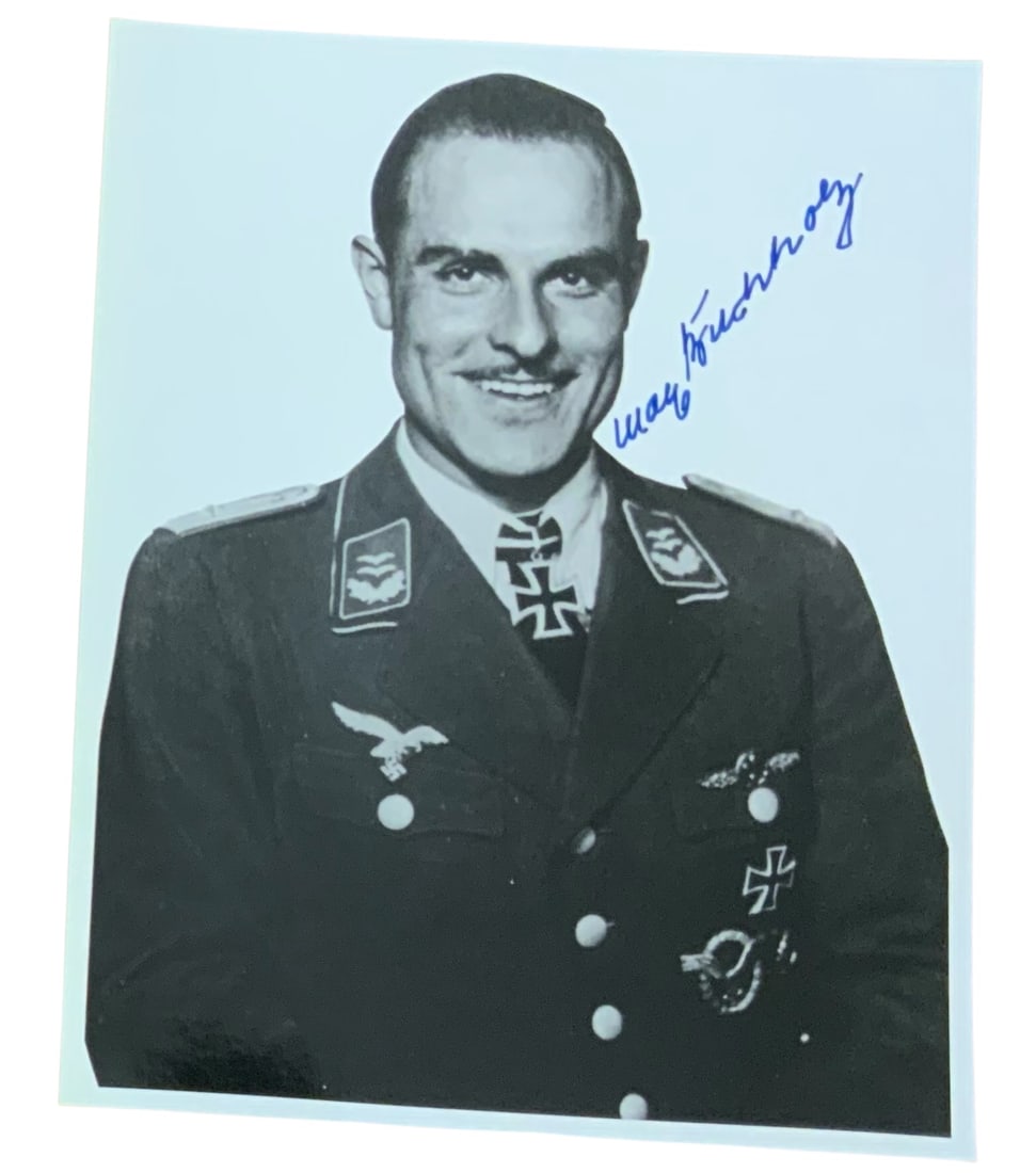 WWII German Luftwaffe Ace Max Bucholz Knights Cross Signed Photo (1 of 3)