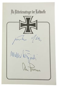 WWII German Luftwaffe Aces Rall, Galland & Krupinski Knights Cross Signed Book Plate