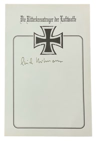 WWII German Luftwaffe Ace Pilot Erich Hartmann Signed Book Plate Knight’s Cross