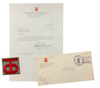 WWII 1945 Army 90th Infantry Division Signed Letter, Envelope & Patch General Earnest