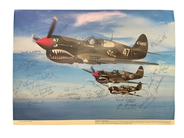 WWII AVG Flying Tigers 31 Aviators & Flying Aces Signed Print Curtiss P-40 Warhawk
