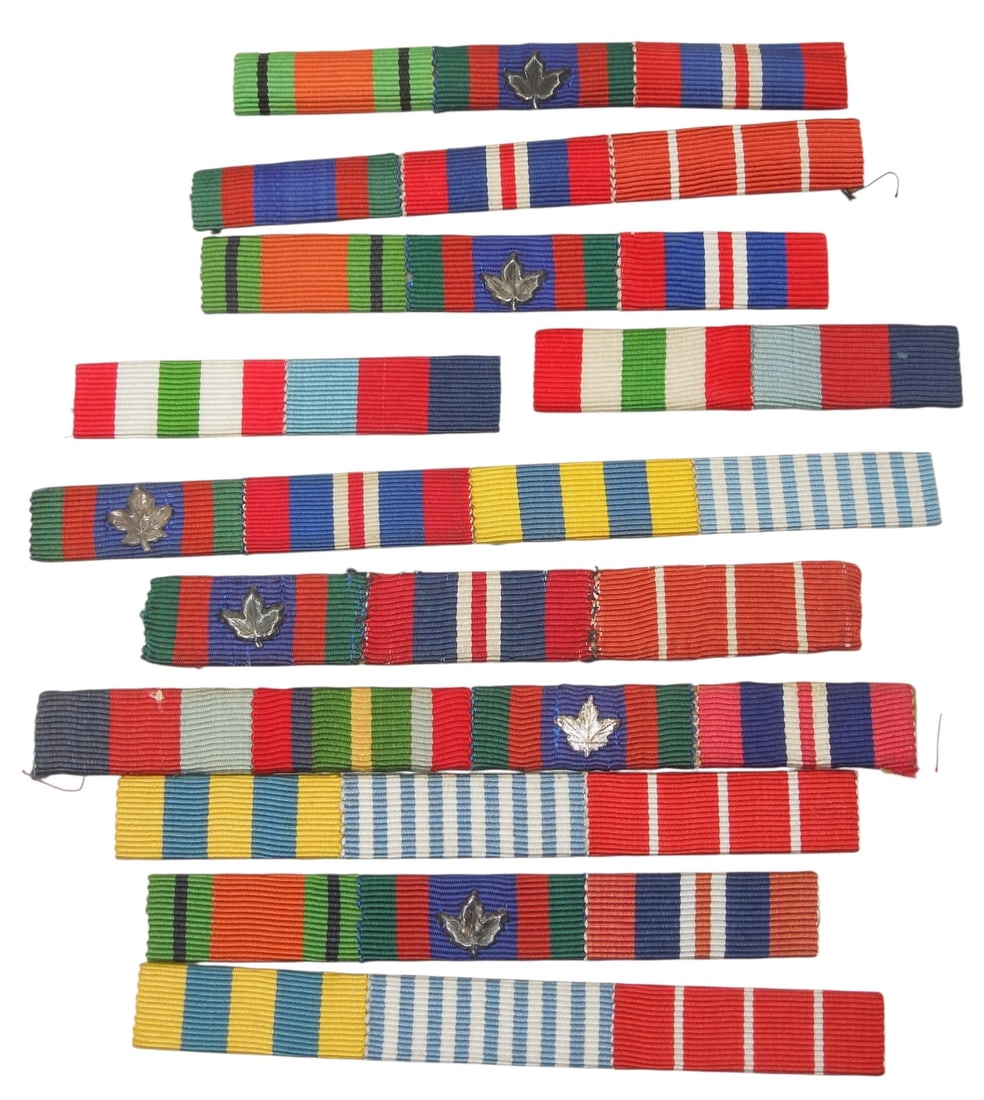 WWII - Korean War British & Canadian Medal Ribbon Bars Lot: Original as shown. Sew on types.