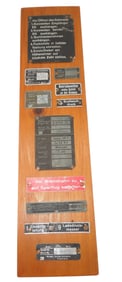 WWII German Aircraft & Equipment Data Plates on Wooden Board