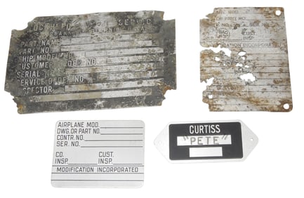 WWII US Military Lockheed Curtiss Navy Airplane Data Plates