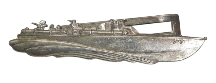 Sterling Elco WWII US Navy Patrol Torpedo PT Boat Tie Clasp Badge