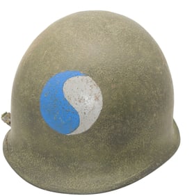 Reenactor WWII 29th Division US Army M-1 Helmet
