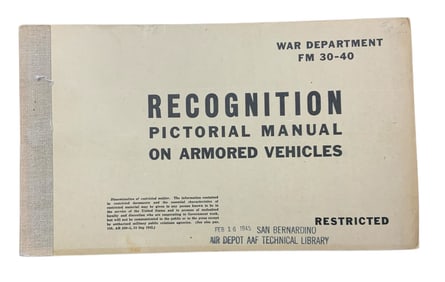 WWII 1945 RESTRICTED Recognition Manual Armored Vehicles