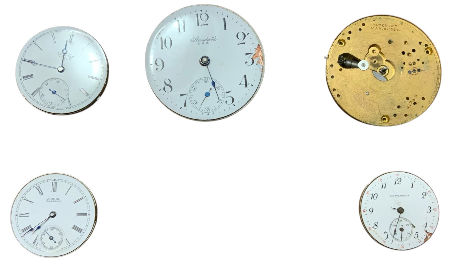 Unresearched Watches (5) Lot A.W.W., A.W. Waltham, Standard Peacock, Elgin (1 of 6)