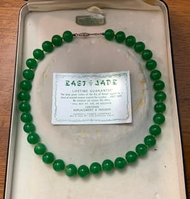 1960s Miriam Haskell Far East Jade 14KG Clasp Necklace