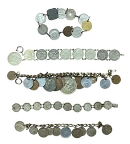 1930s-1950s Foreign Coin Bracelets Lot (5)
