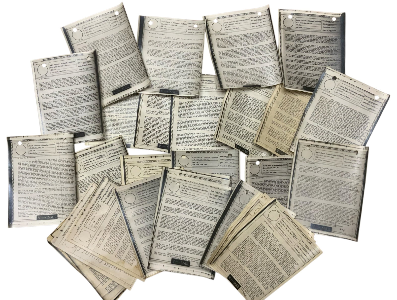 WWII Era Army 54th Quartermaster Battalion, Mobile Colonel V-Mail Letter Lot: WWII Era Army 54th Quartermaster Battalion, Mobile Colonel V-Mail Letters. Named to: Lieutenant Colonel Verne R. Silbaugh. Silbaugh served in WWII and Korea. During WWII Silbaugh was attached to the 5