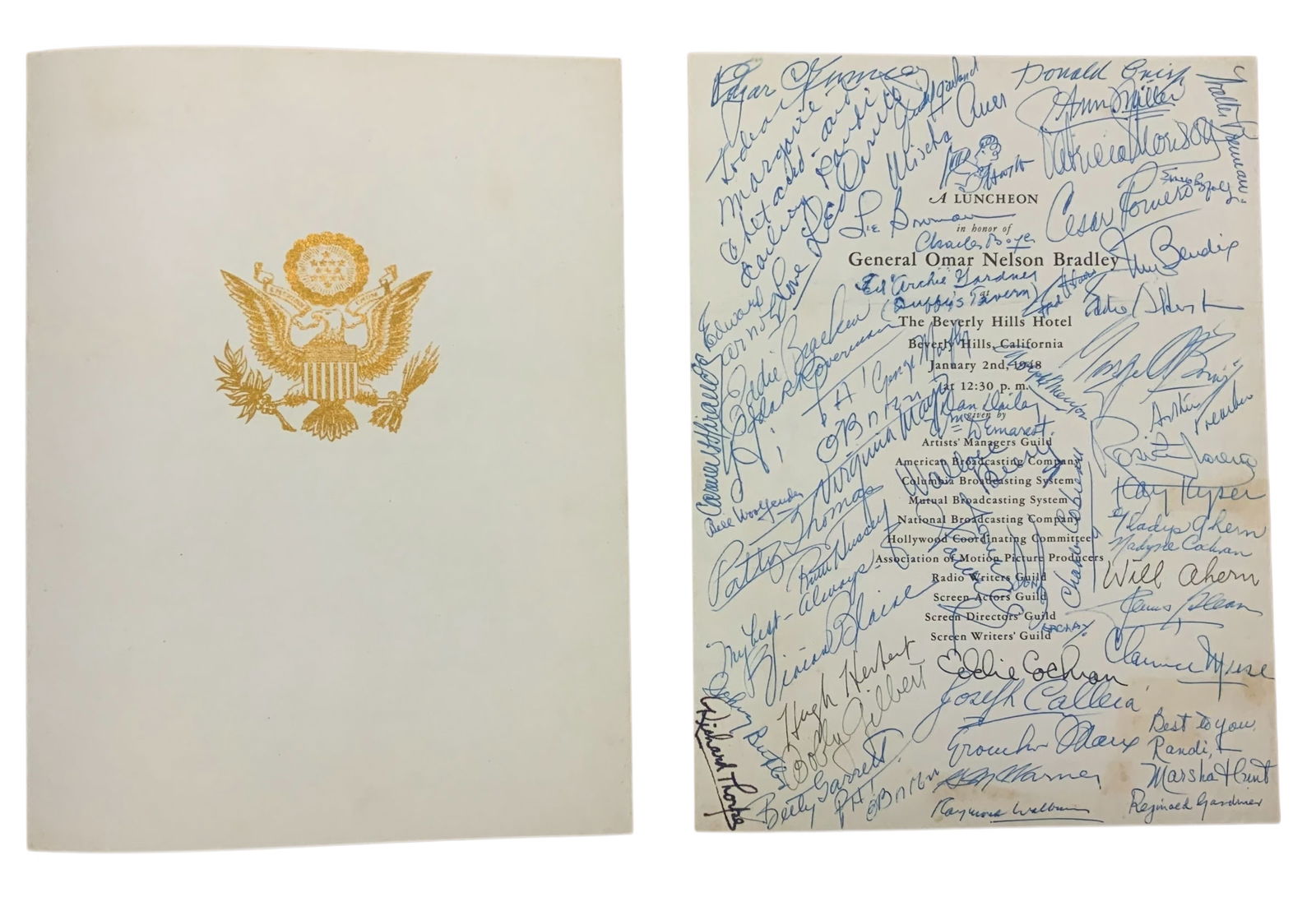 RARE 1948 USO Program Honor General Bradley 55 Plus Signed Hollywood Garland Marx Astaire Romero (1 of 8)