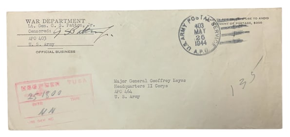 1944 Army General George Patton signed Censored Envelope COA