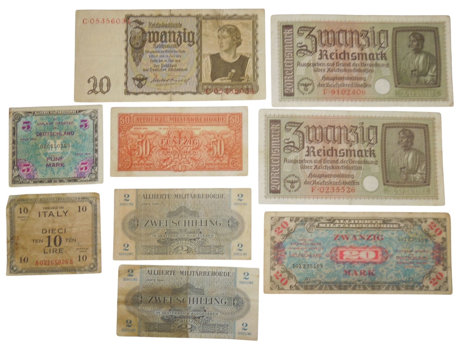 Lot WWII US Allied & German Military Payment Certificates Currency Money (1 of 6)