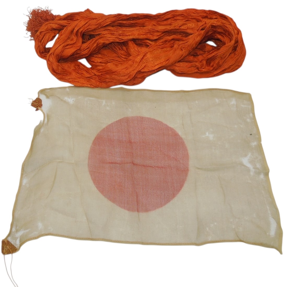 WWII Japanese Personal Silk Flag & Orange Banner Rope (1 of 4)