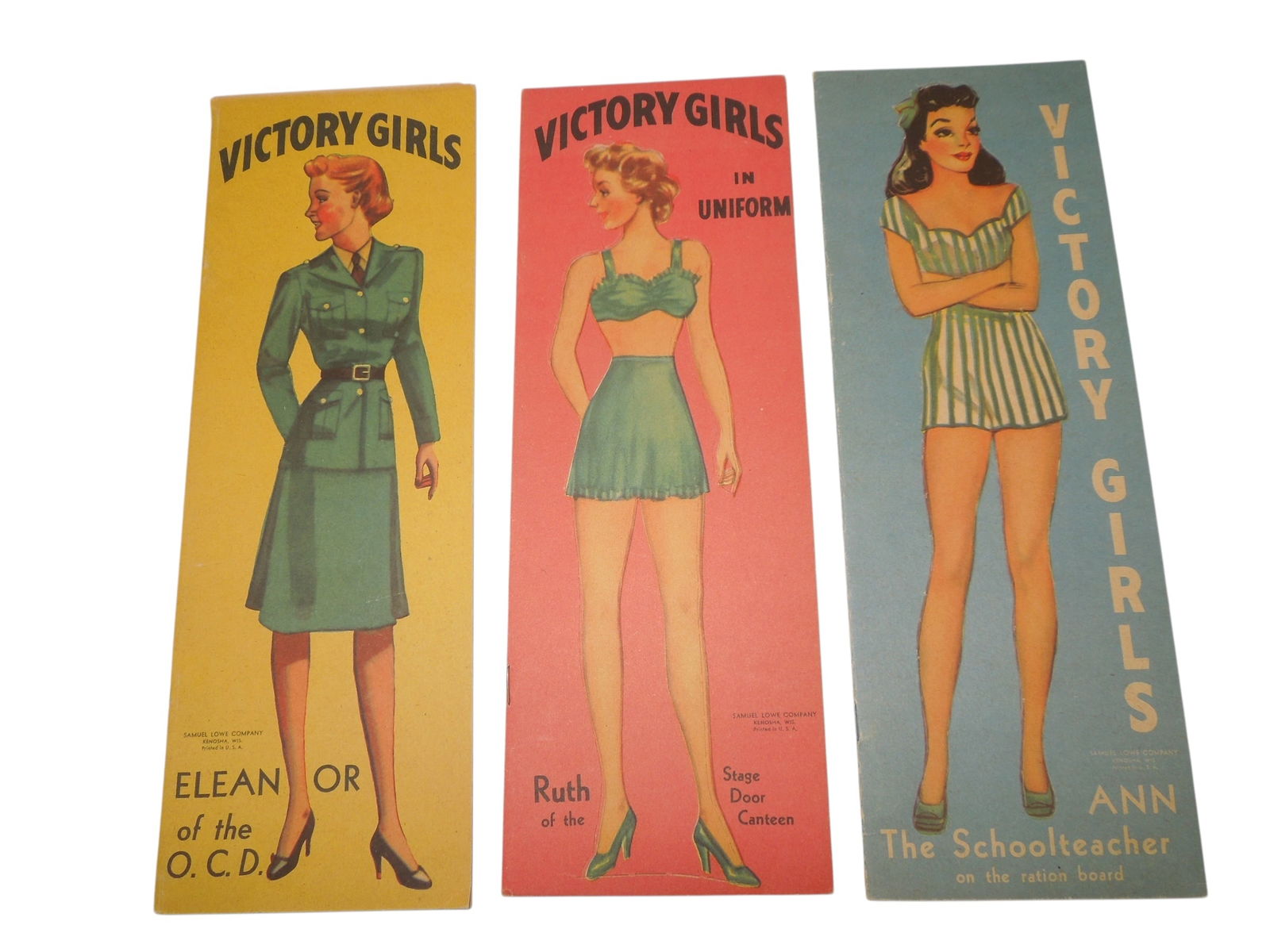 WWII US Military Home Front Victory Girls Womens Doll Paper Booklets: Original as shown., lot of three.