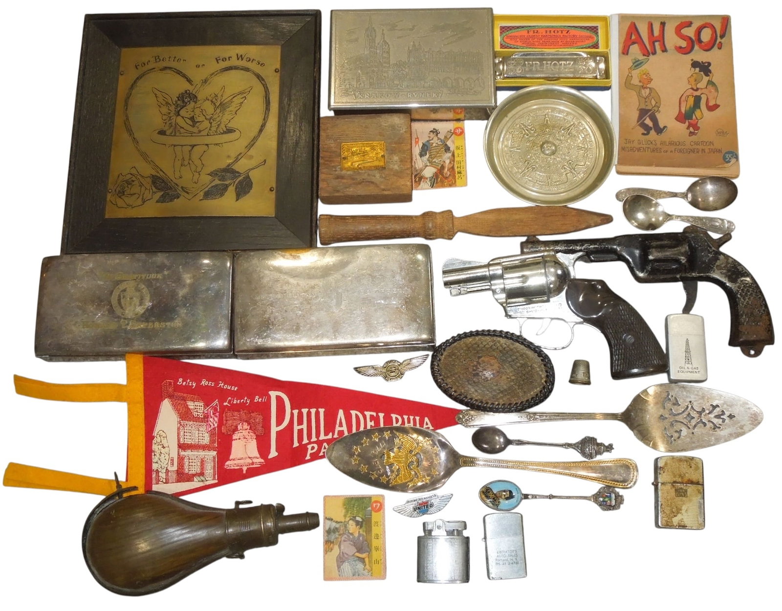 20th Century Antiques & Collectibles Lighters Spoons Tobacco Boxes Powder Horn (1 of 17)