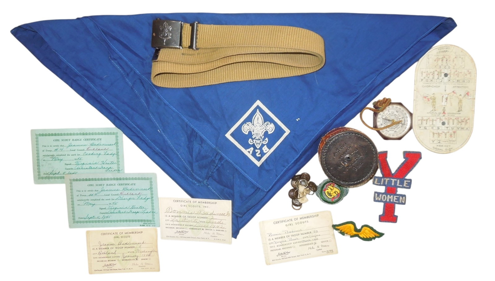Lot Early Boy Scout & Girl Scout Patches Cards Neckerchief Belt Lot (1 of 7)