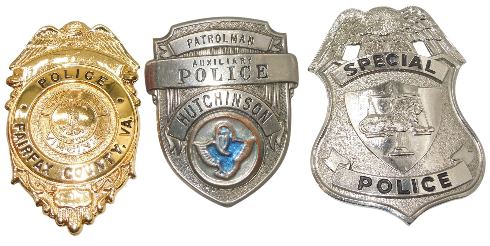 Lot (3) Vintage Police Badges Fairfax Virginia Hutchinson: Original as shown. One is marked Blackinton.