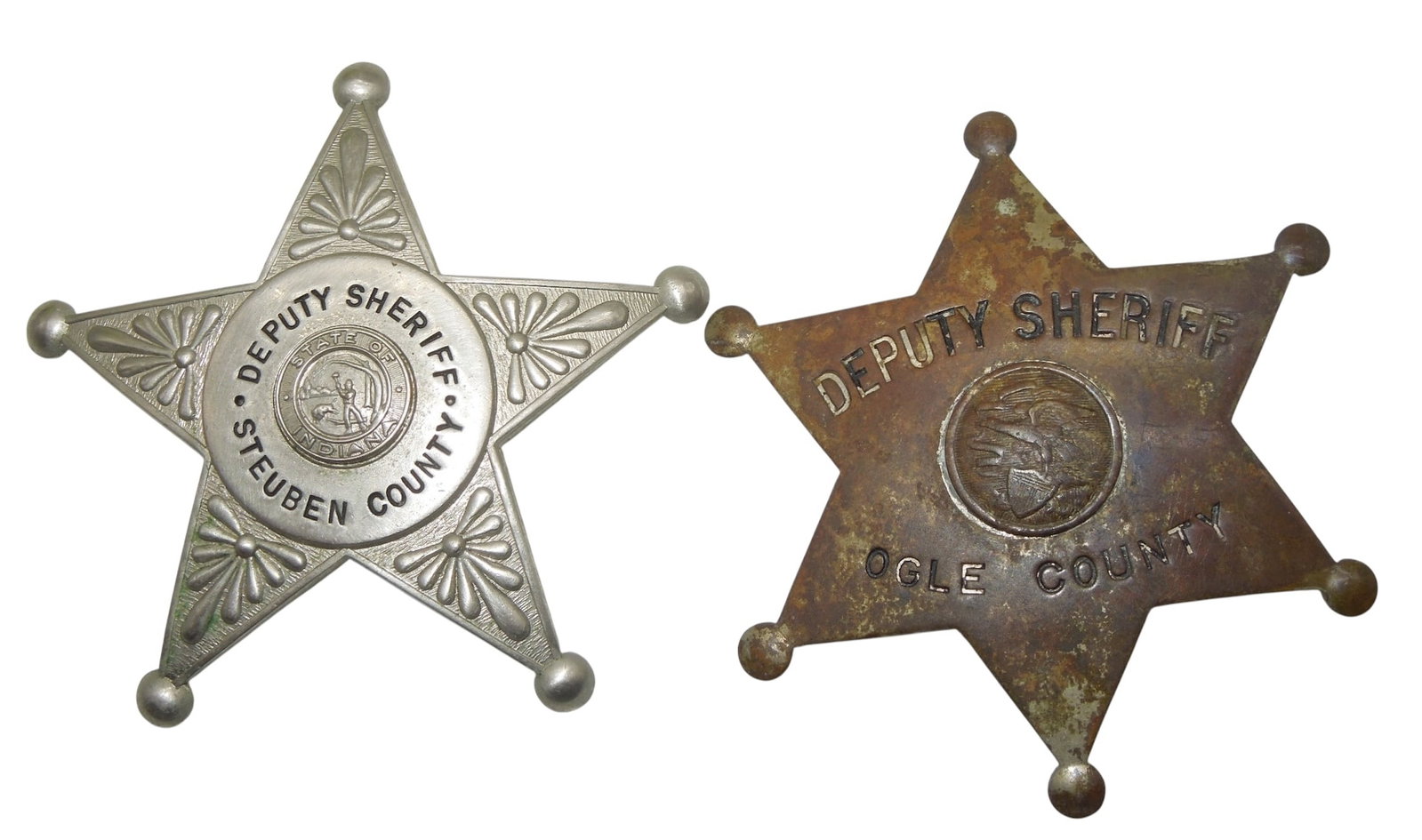 Lot (2) Vintage Sheriff Badges Steuben Indiana & Ogle Illinois: Original as shown.