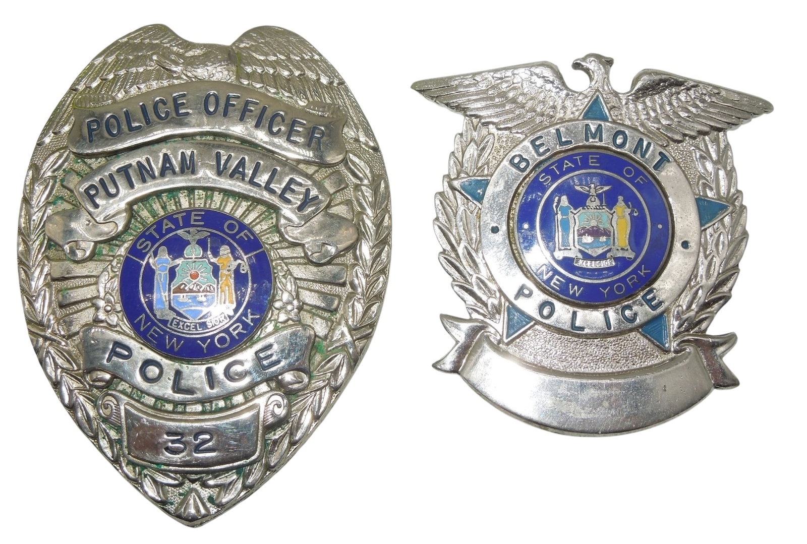 Lot (2) Vintage Police Badges Belomt & Putnam Valley New York: Original as shown.