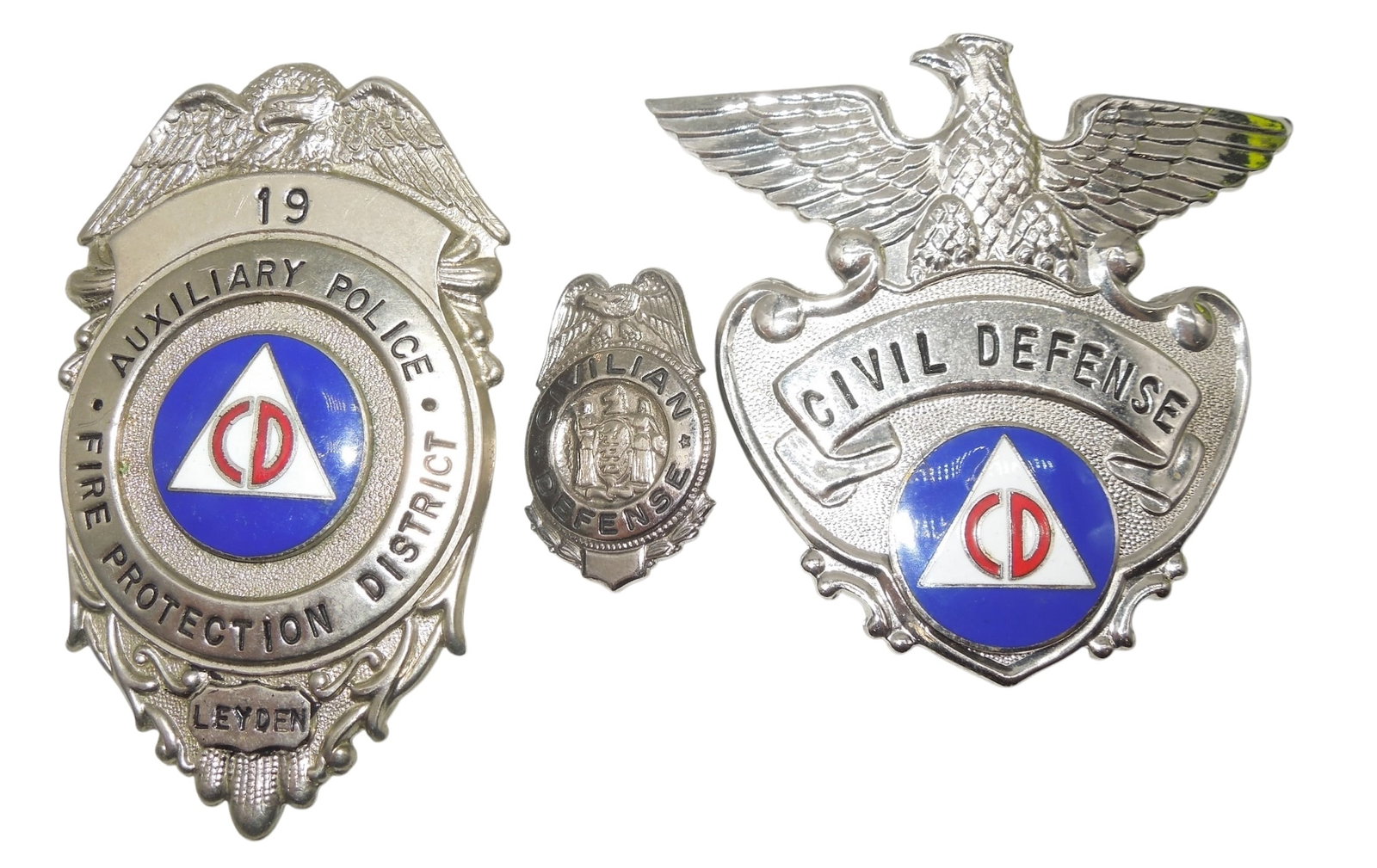 Lot (3) Vintage Civil Defense Badges Fire & Police: Original as shown.