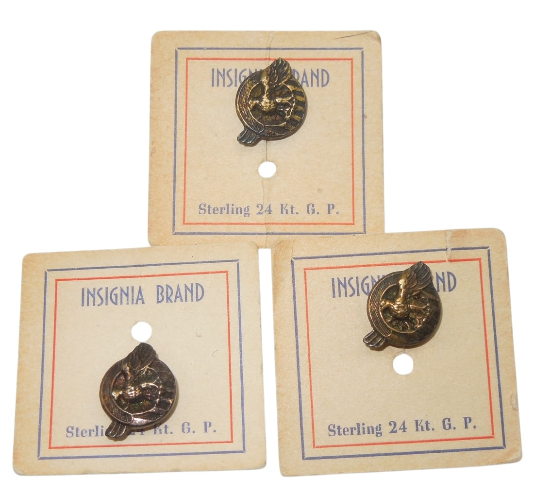 Lot (3) WWII US Military Sterling & 24K Gold Plated Ruptured Duck Discharge Pins (1 of 3)