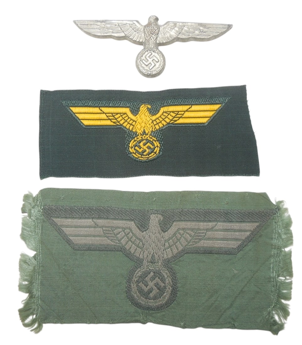 WWII German Military Lot Breast Eagle Uniform Patches & Cap Badge: Original as shown.