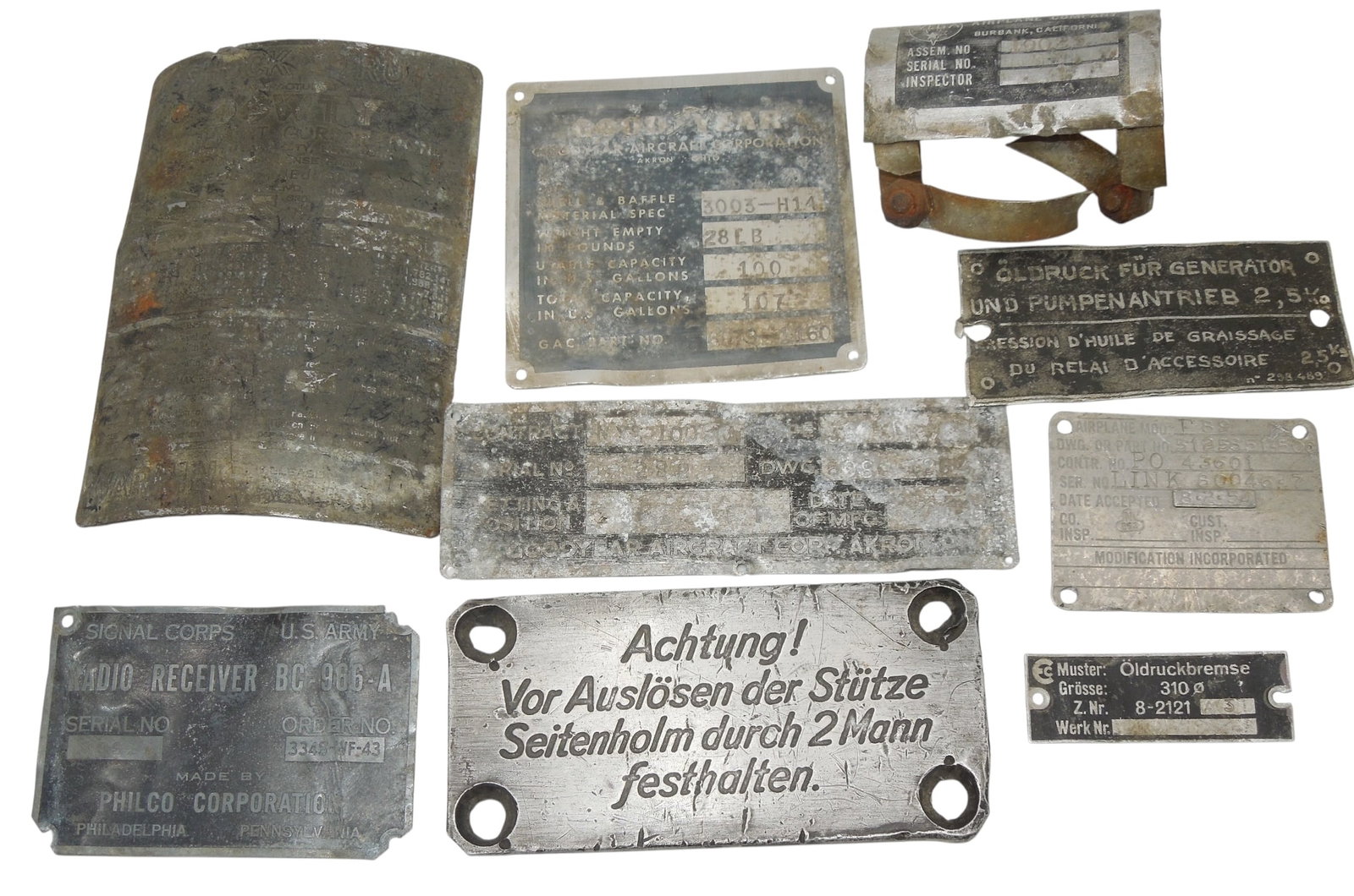 1930s - WWII US & German Aircraft & Equipment Data Plates (1 of 7)