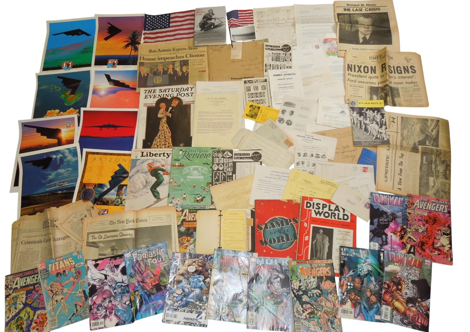 1940s - 1990s Military & Civilian Ephemera Paperwork Bonanza Lot! Stealth Planes Nixon: Original lot as shown. Condition ranges from fair to good.