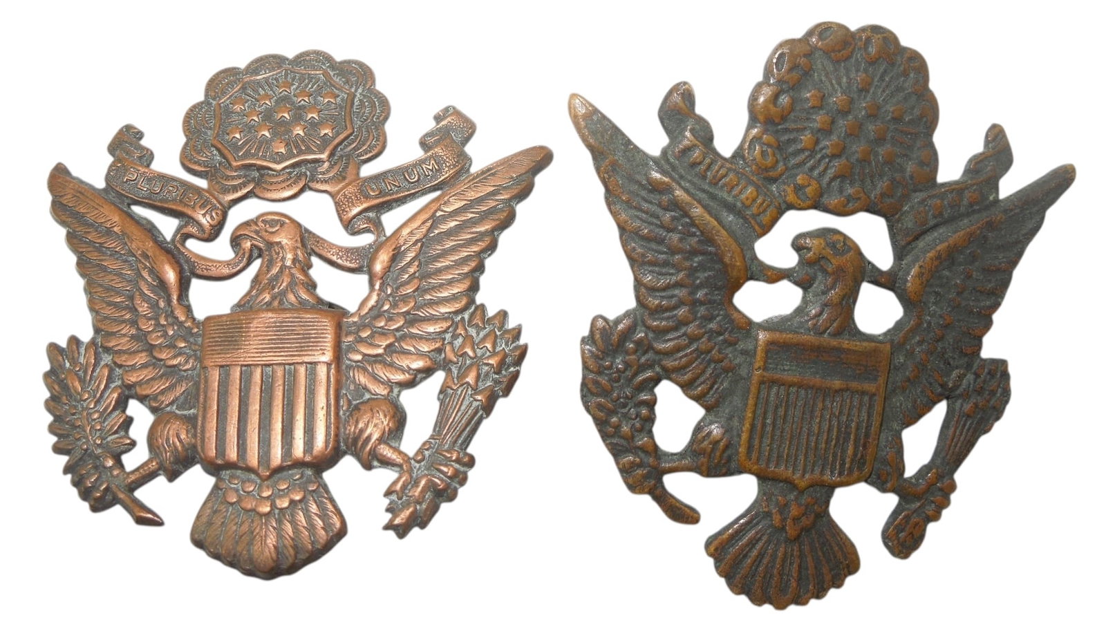 WWI US Army Officer Visor Cap Hat Badges Lot (2) Bronzed: Original as shown.