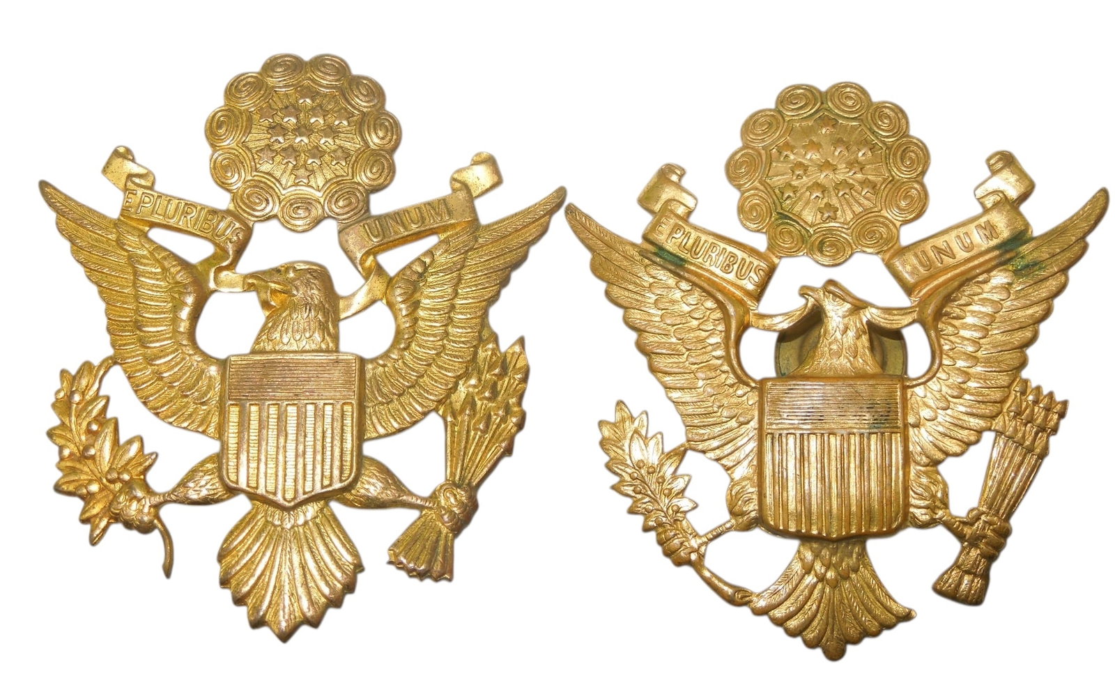 WWII US Army Officer Visor Cap Hat Badges Lot (2) Wide Eagle: Original as shown.