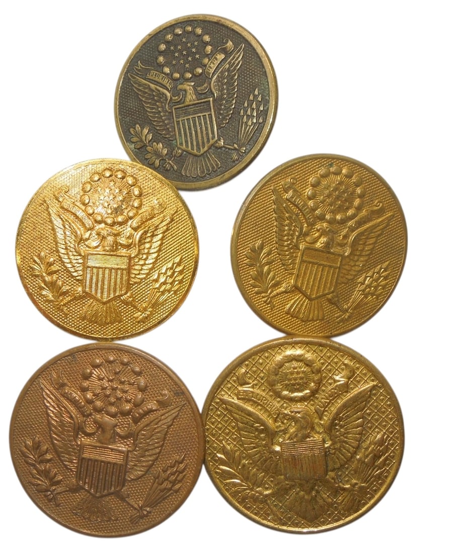 WWI - 1920s US Army Enlisted Visor Cap Hat Badges (5): Original as shown.