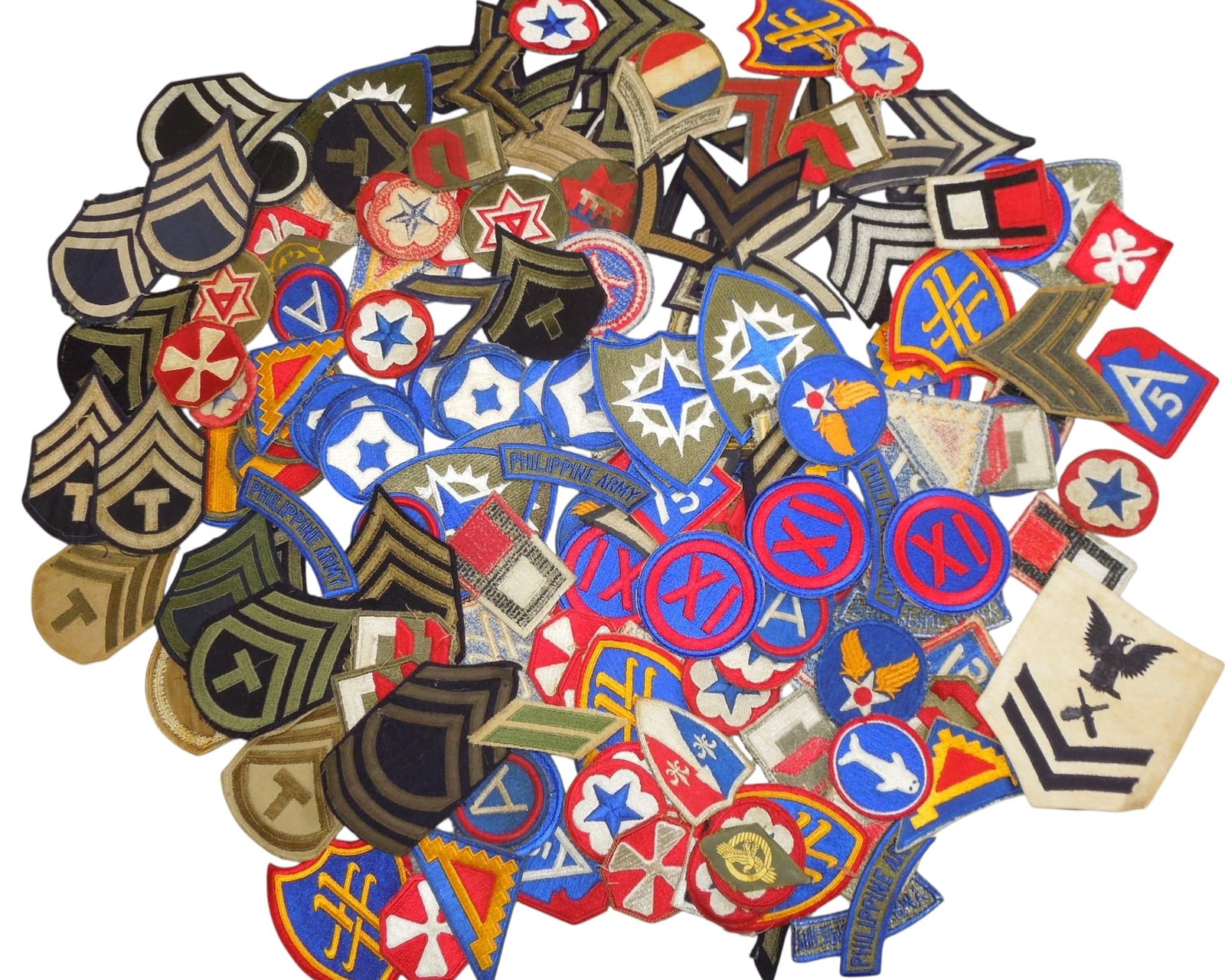 WWII - Korean War US Army Patches Rank Stripes Lot: Original lot as shown. Some are in poor condition.