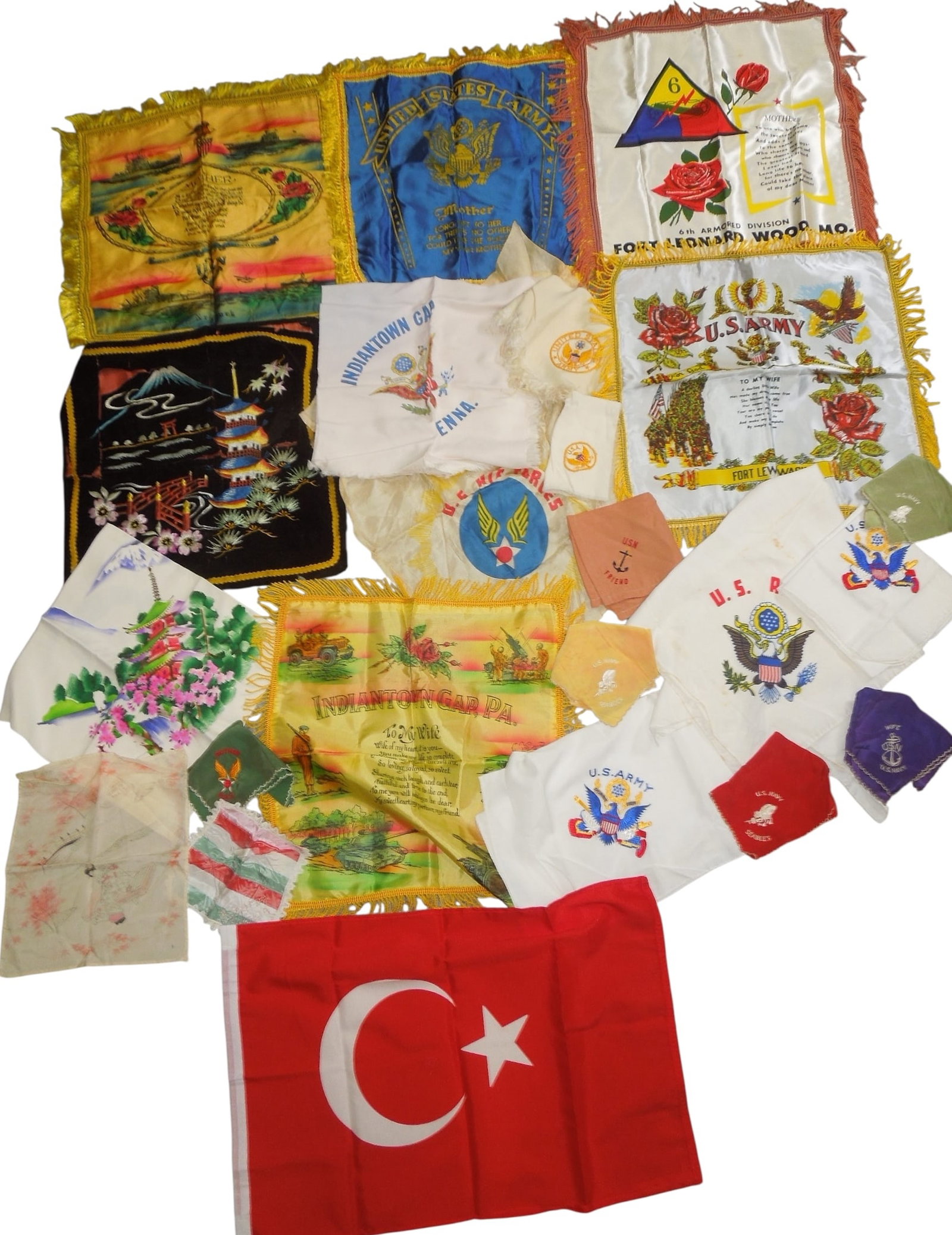 Lot WWII - Korean War US Military Pilot Covers & Sweetheart Handkerchiefs (1 of 6)
