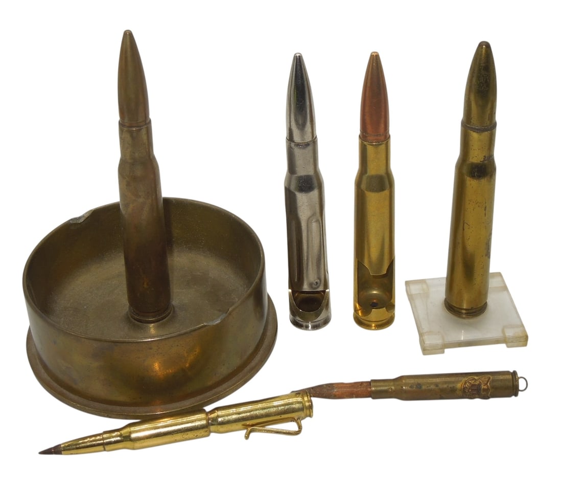 WWII - Modern .50 Caliber Trench Art Shells Ashtray Bottle Opener Lot: Original as shown.
