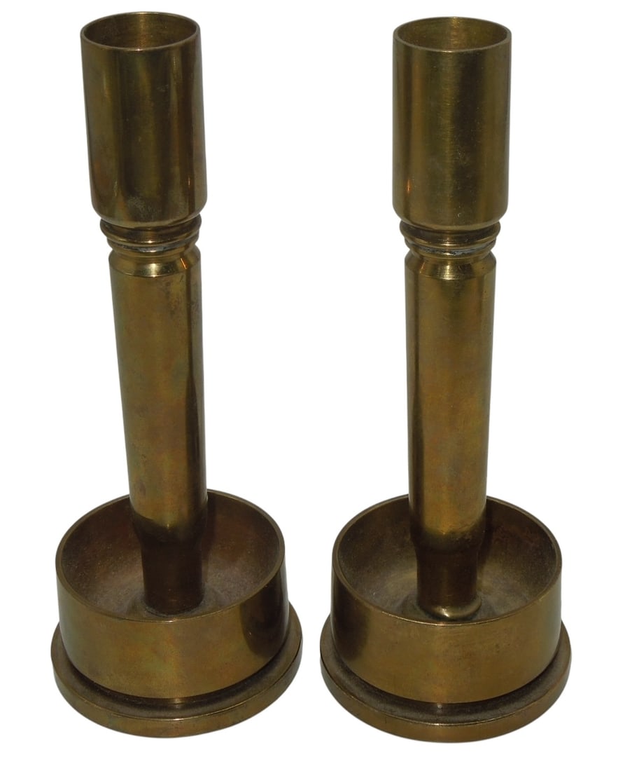 WWII US Military 40MM & .50 Trench Art Brass Candle Sticks Lot: Pair as shown.
