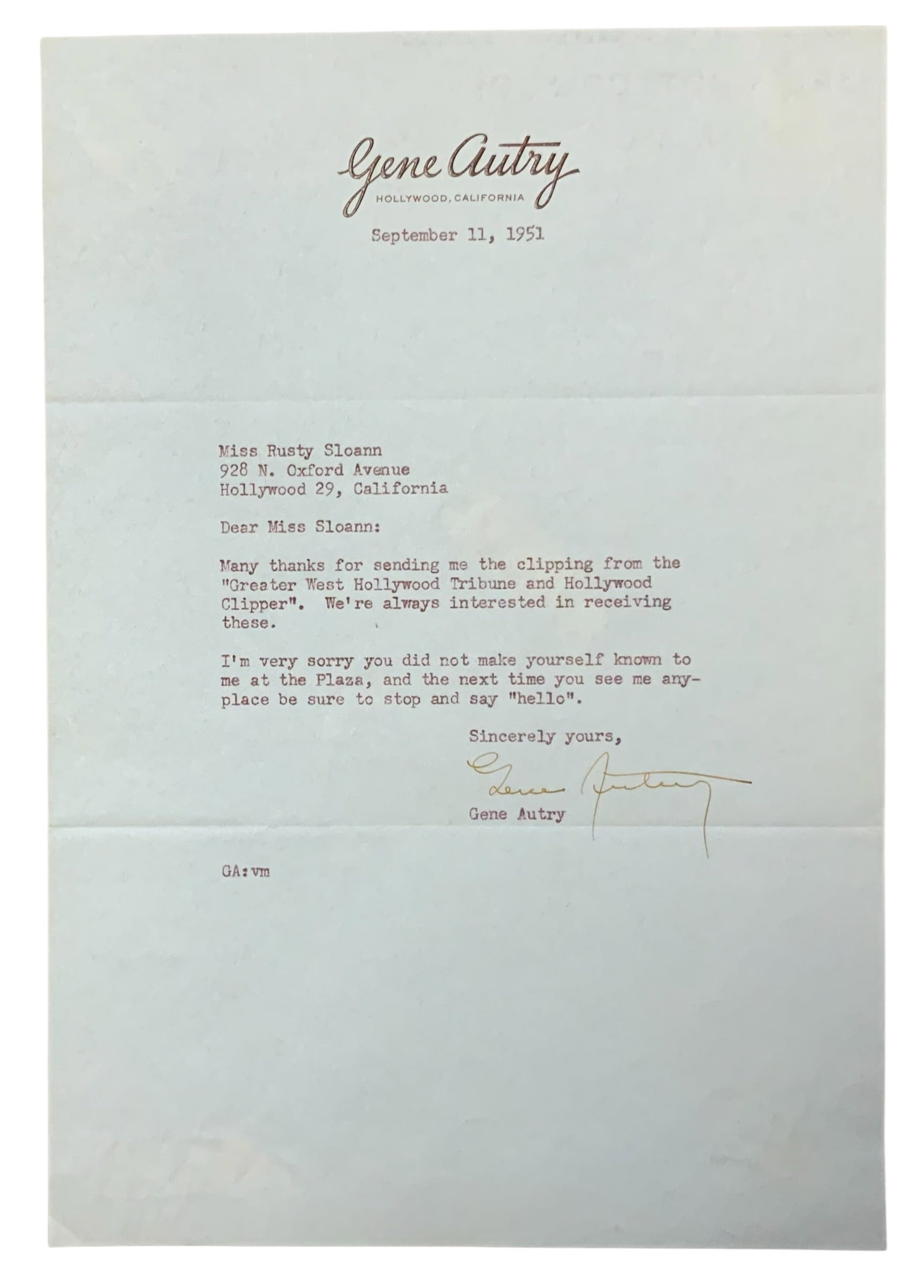 1951 Actor & Singer Gene Autry Signed Auto Letter TSL Original Letterhead (1 of 3)