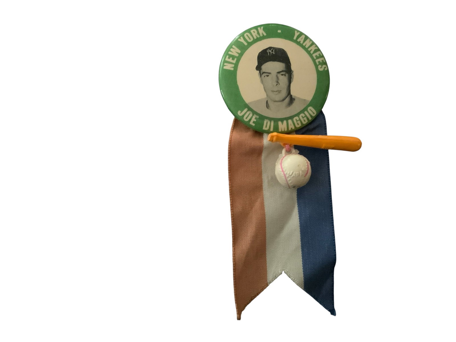 1940s-50s New York Yankees MLB Baseball Joe DiMaggio Pinback Button w/charms (1 of 2)