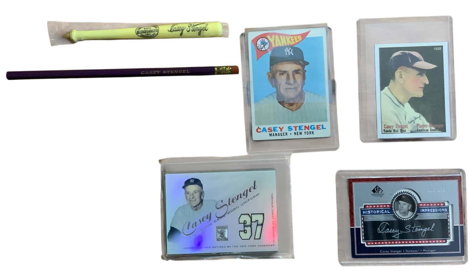 New York Yankees Manager Casey Stengel Pencil / Pen, Topps Jersey Card Lot, plus more (1 of 11)