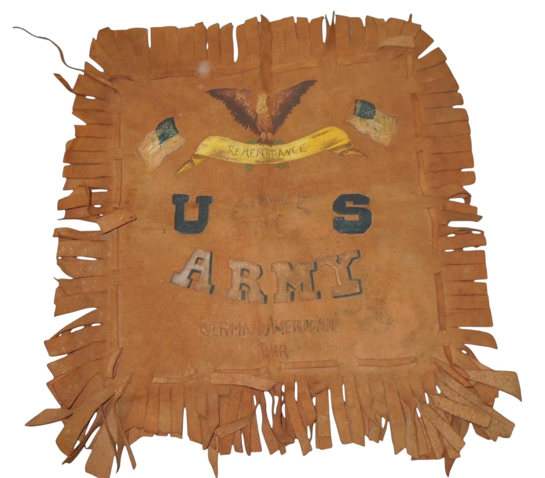 Painted US Army WWI LEATHER German American War Sweetheart Pillow Cover: Original as Shown.
