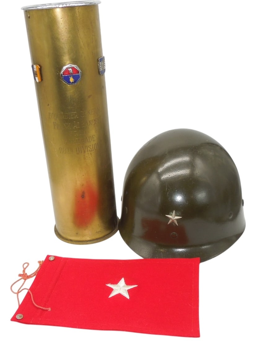 WWII - 60s Named US Army Brigadier General 105MM Shell Helmet Liner Flag (1 of 9)