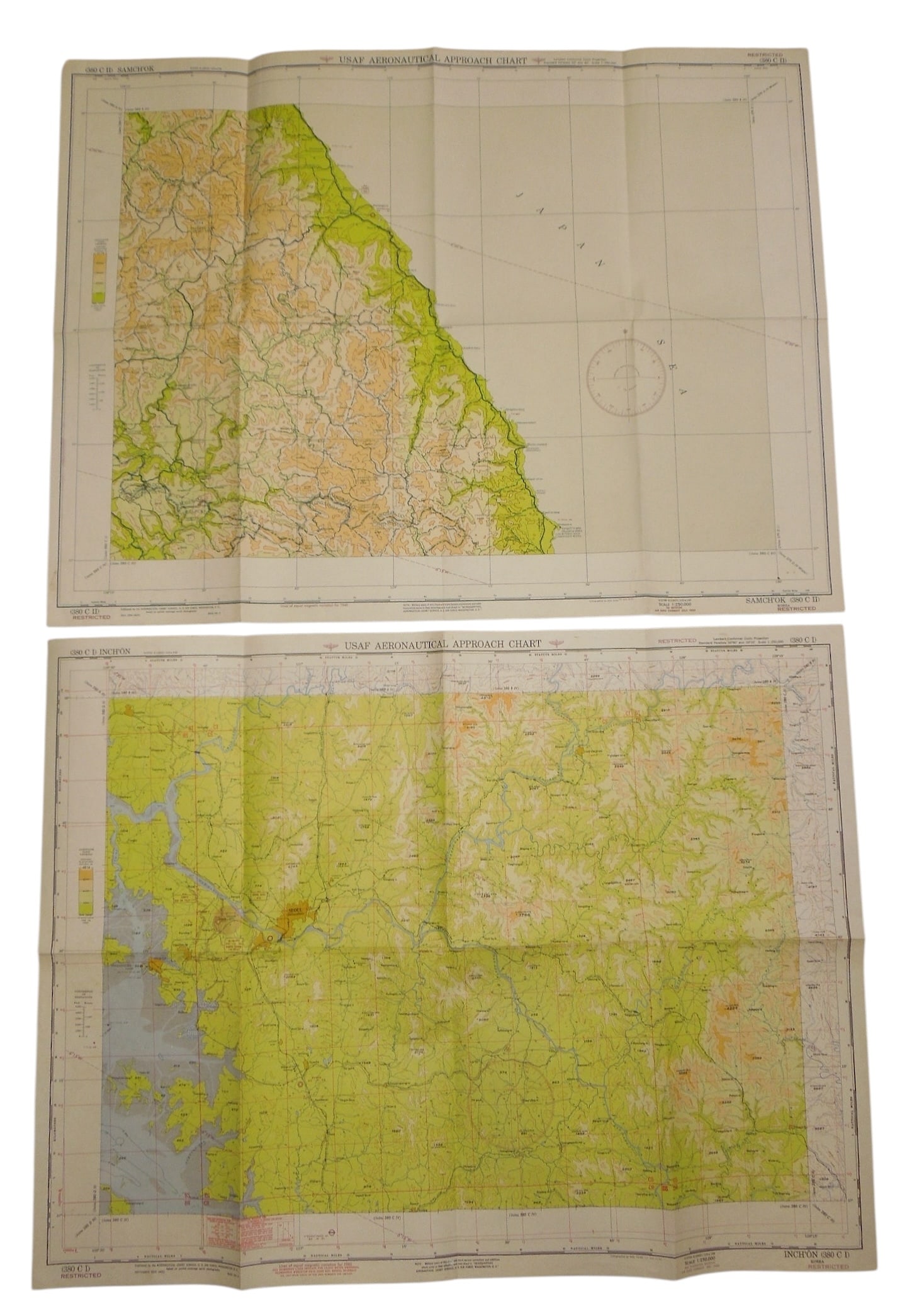 Korean War US Air Force Aeronautical Approach Maps Lot Inchon (1 of 9)