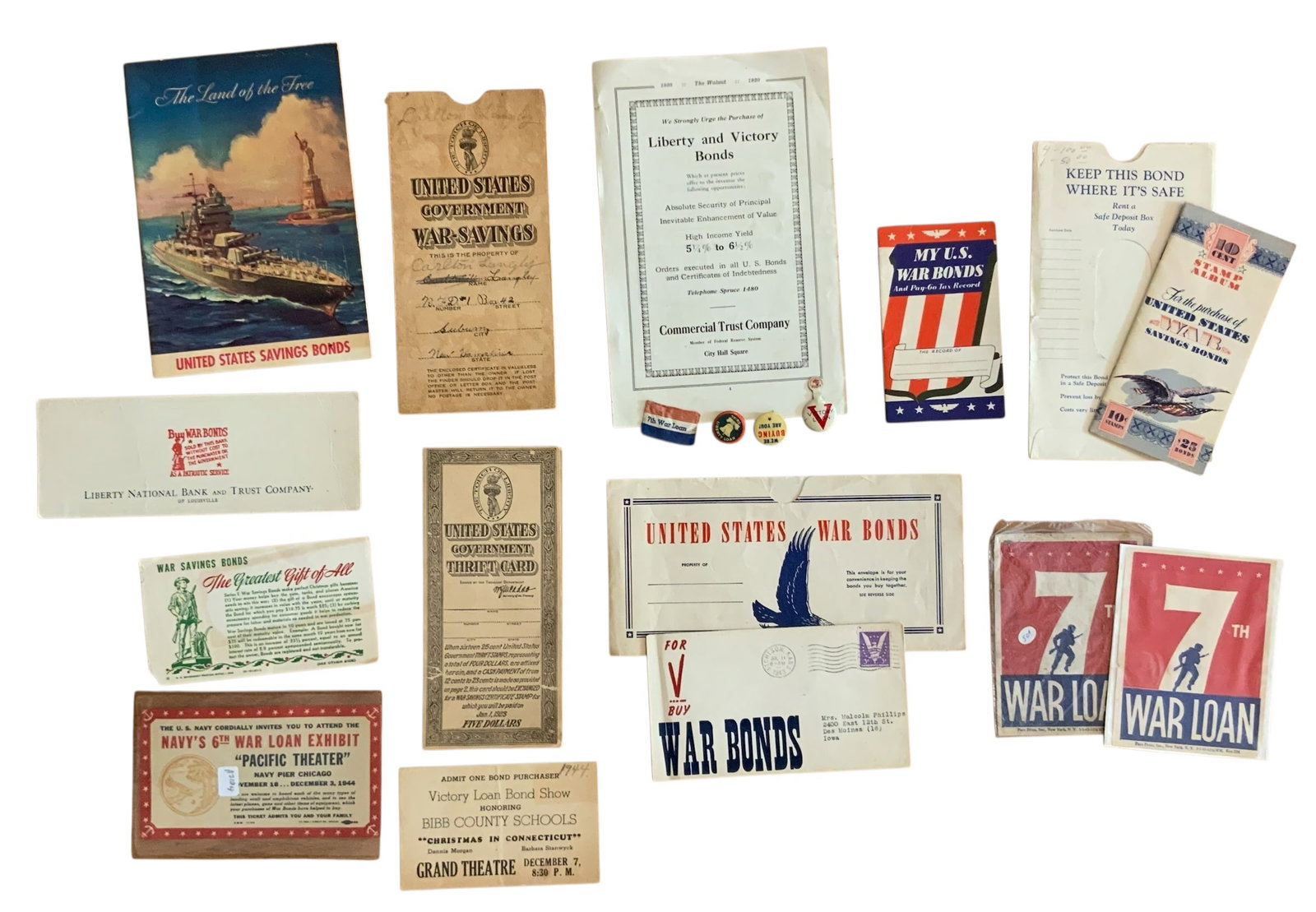 WWI - WWII Era Home Front Saving Bonds Liberty Loans, Pins & Ephemera Lot (1 of 5)