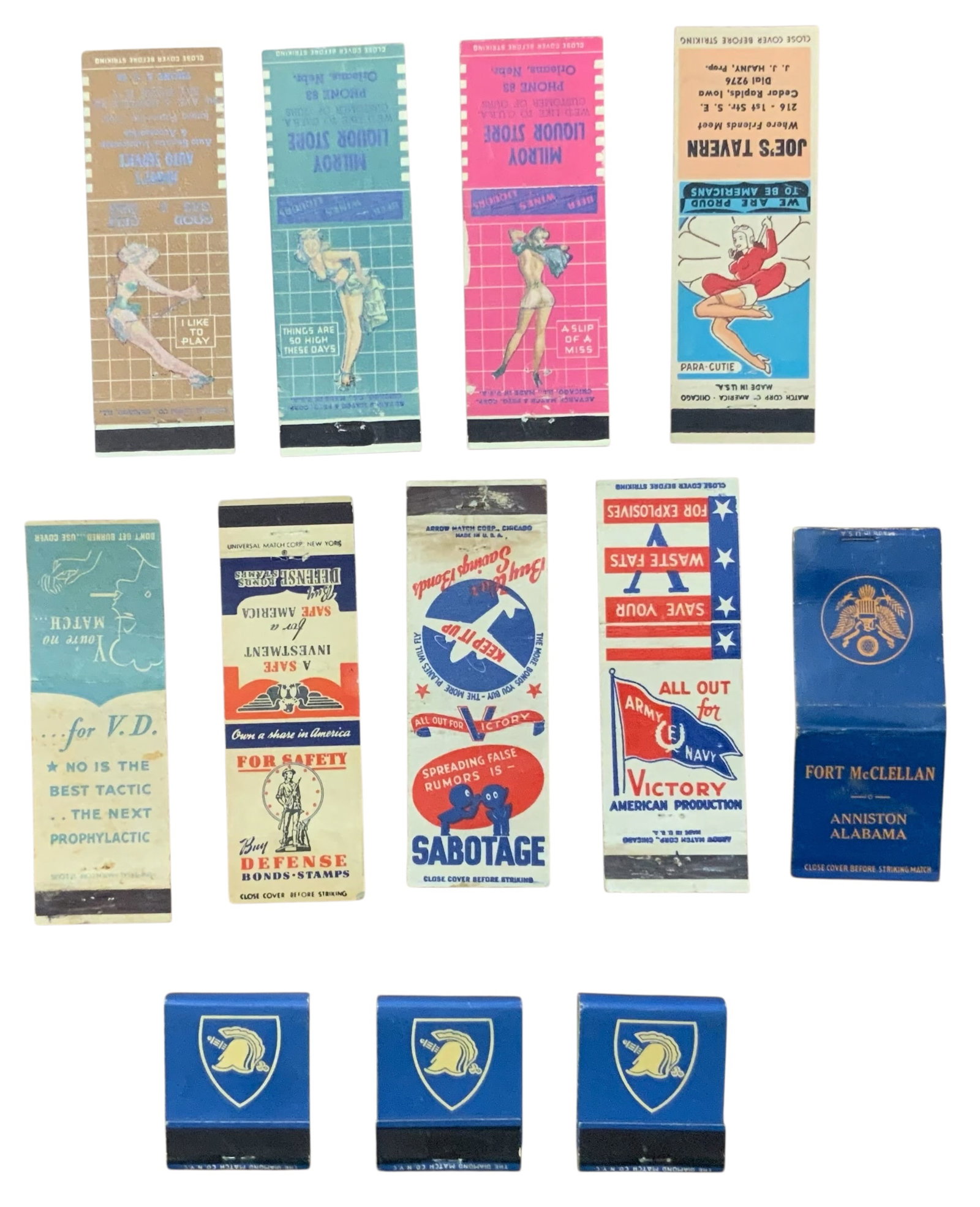 Matchbook Covers Lot (12) Pin Up Girls West Point Venereal Disease Fort McClellan (1 of 5)