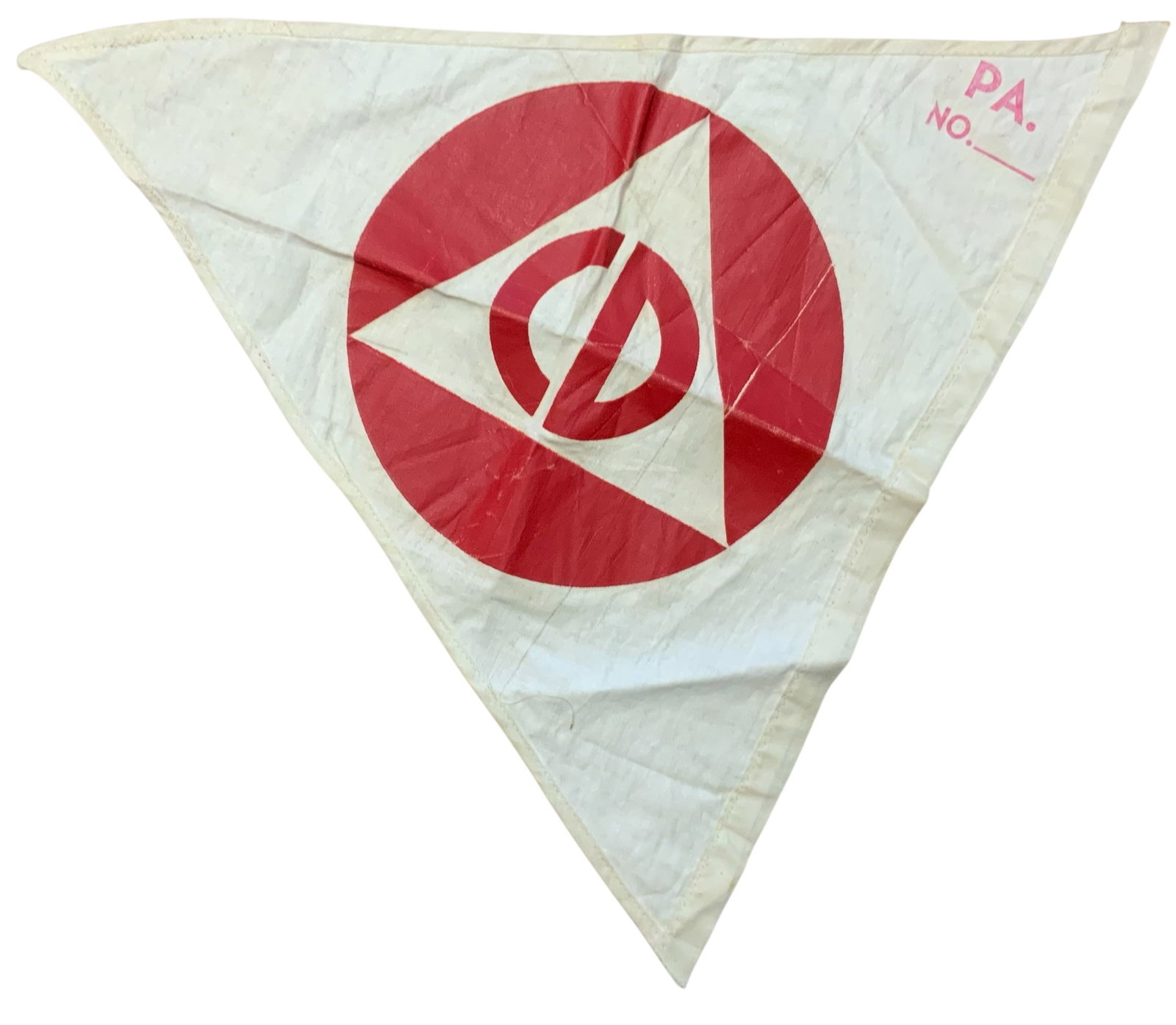 WWII Era Pennsylvania Civil Defense Home Front Triangular Flag: WWII Era Pennsylvania Civil Defense Cotton Triangular Flag. Approximate size is 17 inches. Overall good used condition for its age.