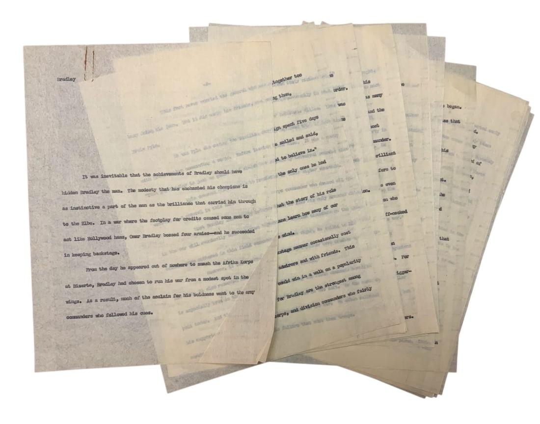 1948 Original 5 Star General Omar Bradley Career Military Transcript Patton, Eisenhower (1 of 9)