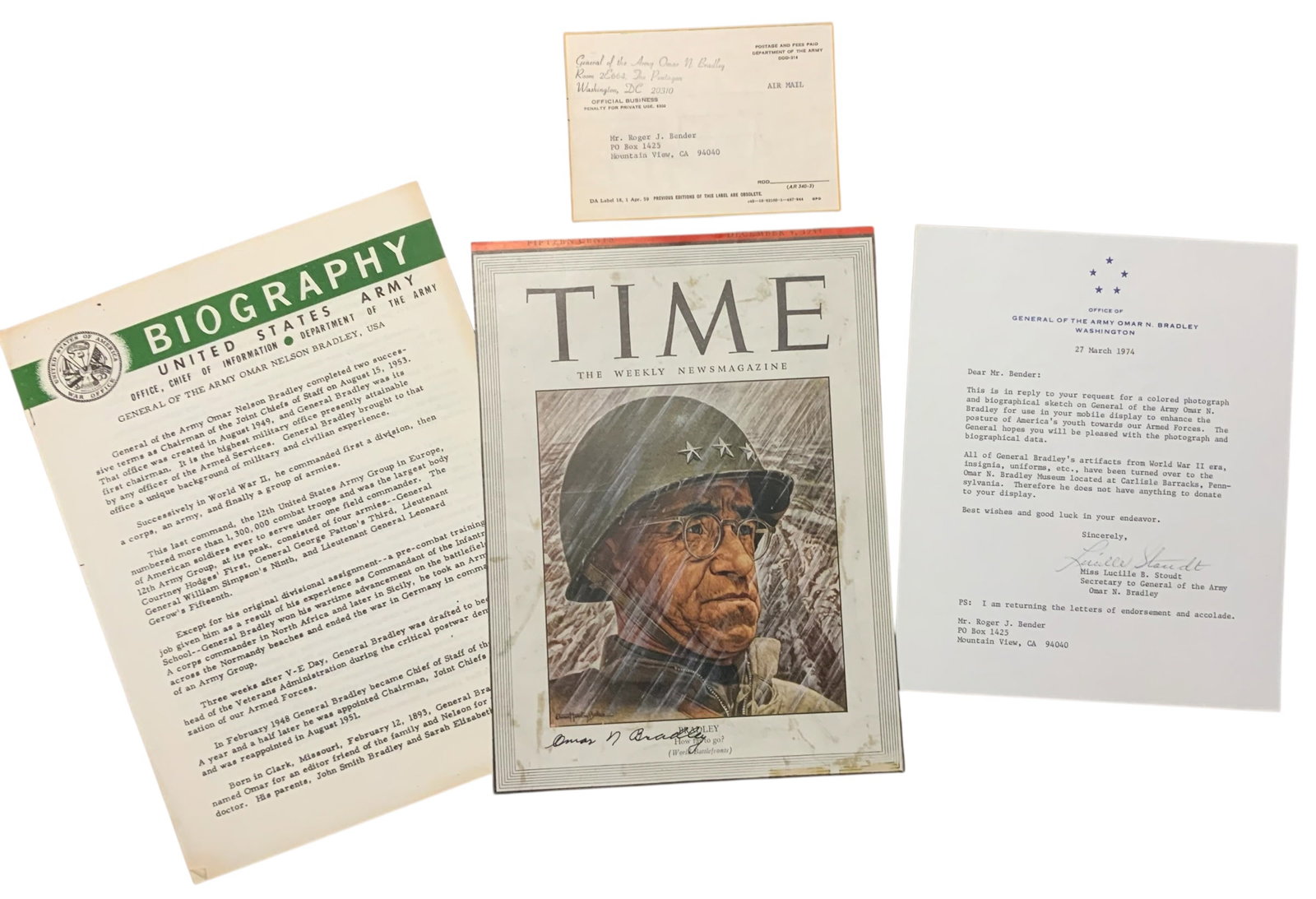 1944 Time Magazine Cover Army General Omar Bradley Signed Photo / Letter Lot (1 of 9)